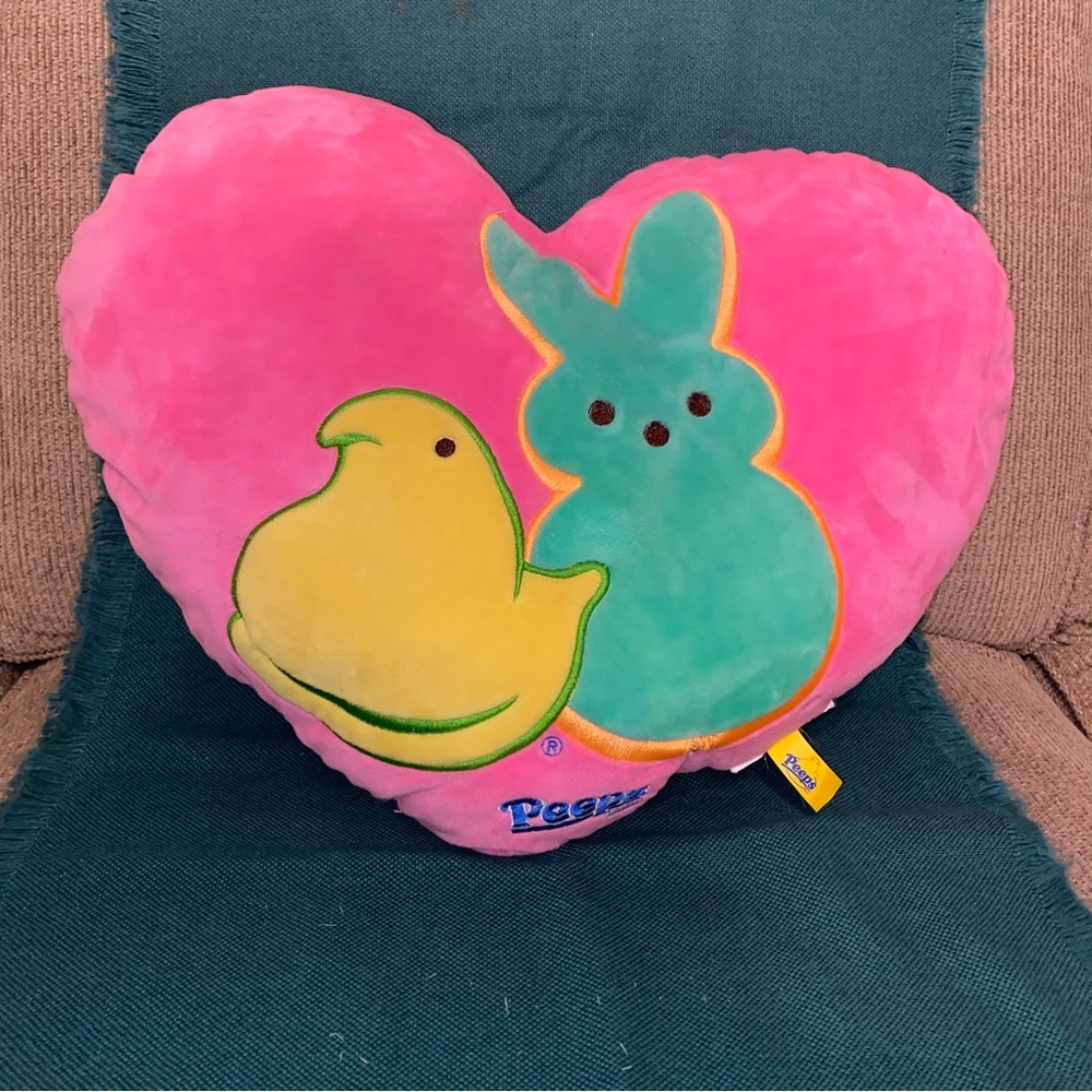 Peeps Pink Heart Pillow Valentine's Easter Green Bunny 2014 Plush Stuffed Toy